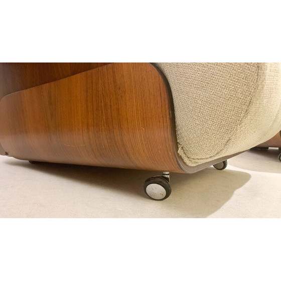 Image 1 of Paar Mid Century fauteuils in hout en stof, Italië 1960