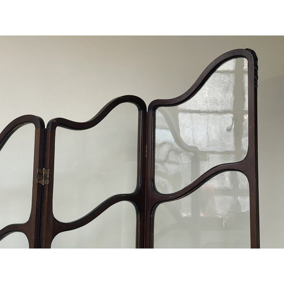 Image 1 of Vintage scherm in mahonie en glas Art Nouveau, Verenigd Koninkrijk 1900
