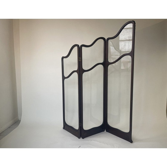 Image 1 of Vintage scherm in mahonie en glas Art Nouveau, Verenigd Koninkrijk 1900