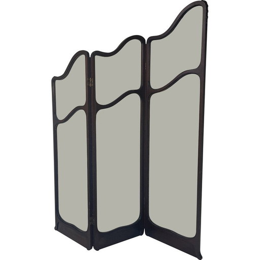 Vintage scherm in mahonie en glas Art Nouveau, Verenigd Koninkrijk 1900