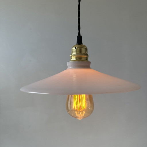 Antieke hanglamp wit opaline 25 cm