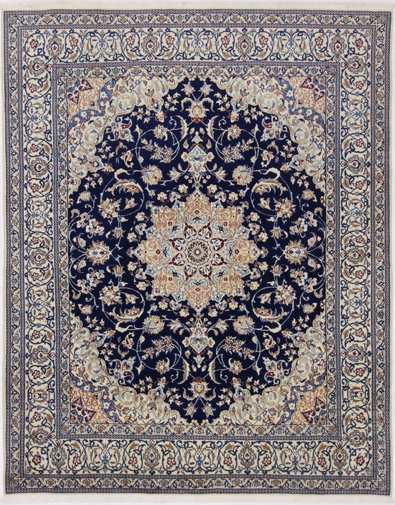 Image 1 of Origineel handgeknoopt Perzisch Tapijt Nain 9 La Fijn Met Zijde 245 X 195 Cm Top Conditie