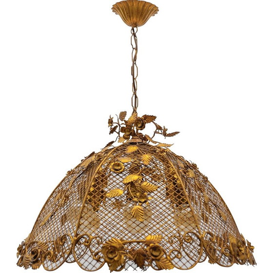 Image 1 of Vintage gouden bloem plafondlamp van Hans Kögl, Duitsland 1970