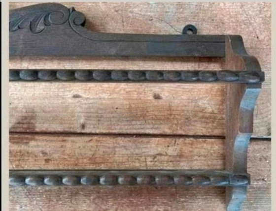 Image 1 of Antiek Bewerkt Houten Bordenrek, Bordenplank