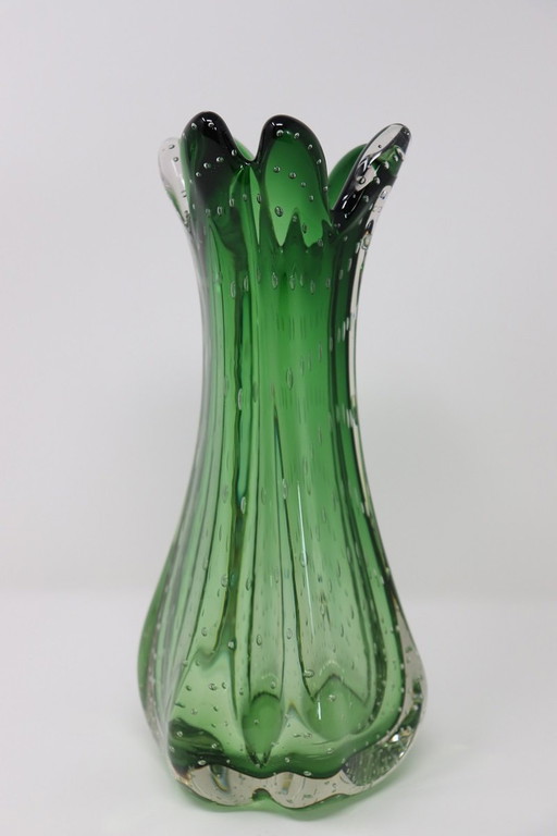 Murano glazen groene vaas, 1960S