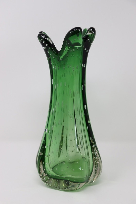 Image 1 of Murano glazen groene vaas, 1960S