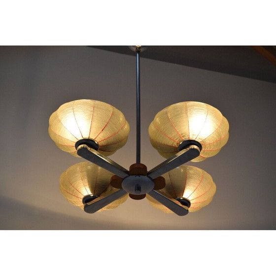 Image 1 of Vintage kroonluchter van glas en metaal, Napako, Tsjecho-Slowakije 1950