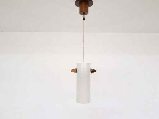 Deense hanglamp van glas en hout