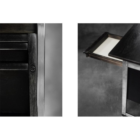 Image 1 of Vintage zwart eiken en chromen bureau, Denemarken 1970