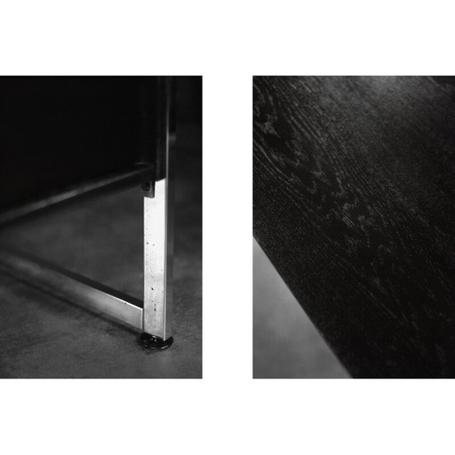 Vintage zwart eiken en chromen bureau, Denemarken 1970