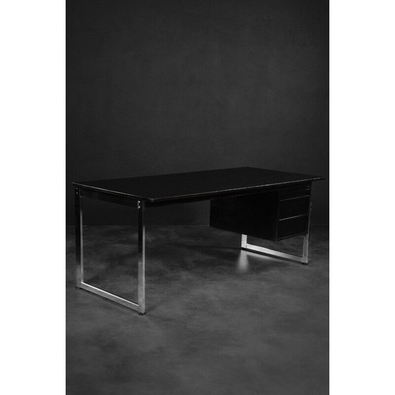 Image 1 of Vintage zwart eiken en chromen bureau, Denemarken 1970