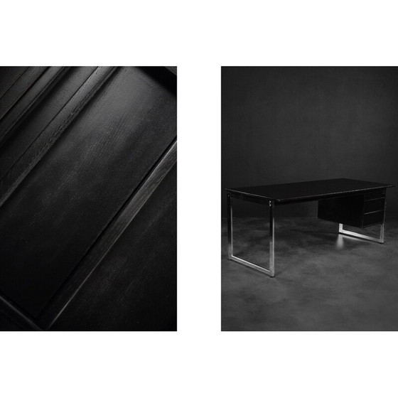 Image 1 of Vintage zwart eiken en chromen bureau, Denemarken 1970