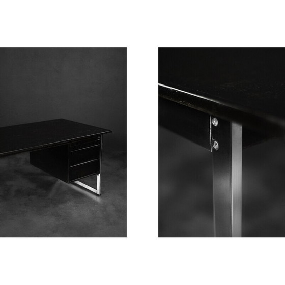 Image 1 of Vintage zwart eiken en chromen bureau, Denemarken 1970