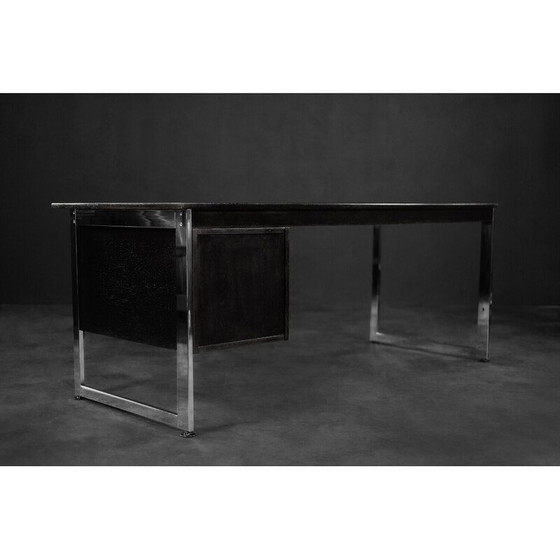 Image 1 of Vintage zwart eiken en chromen bureau, Denemarken 1970