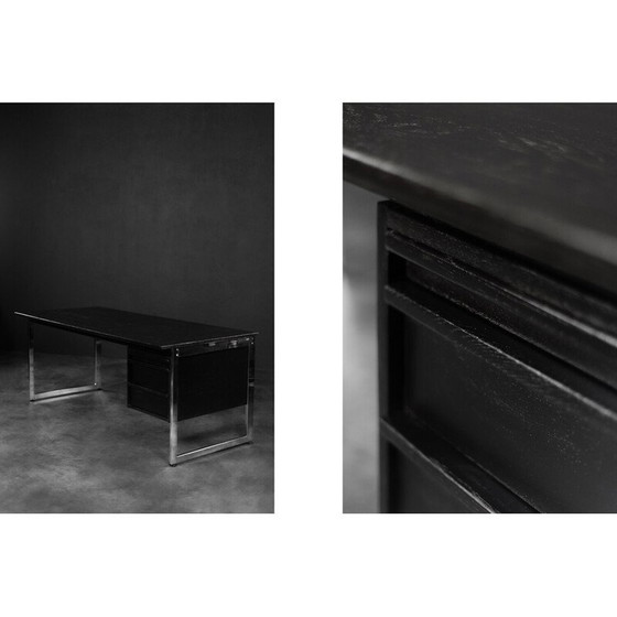 Image 1 of Vintage zwart eiken en chromen bureau, Denemarken 1970