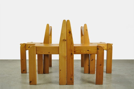 Houtwerk Hattem / Massief grenen Brutalistische Eettafel Stoelen / Ate Van Apeldoorn / 1970S Nederland