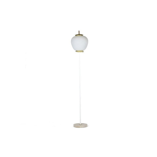 Vintage vloerlamp in opaline en goudkleurig messing, Italië 1950