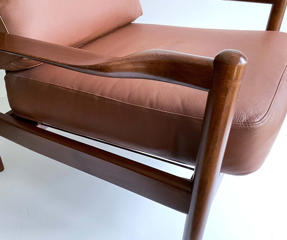 Image 1 of 2x Vintage Deense Modern stoelen, teak en Leer