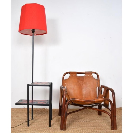 Image 1 of Vintage zwart gelakte metalen vloerlamp, 1950