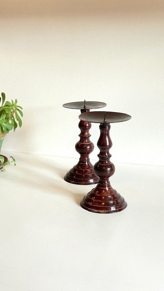 Image 1 of Paar Vintage Spade Kandelaars