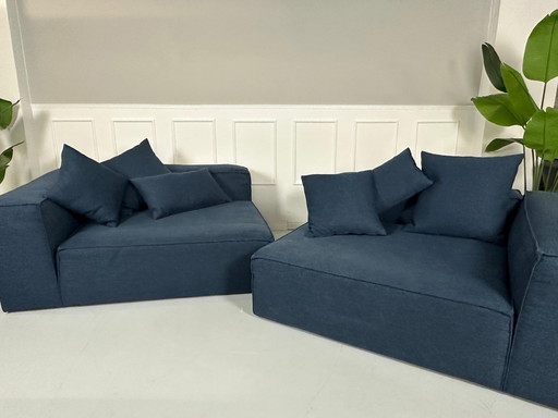 Bolia Cosima Sofa Designer Blauw Stoffen Bank Groot Hoek + Voetenbankje