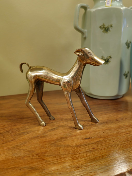 Vintage Messing Duitse Dog Hond Hondje Beeld Beeldje