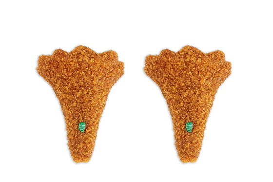 Image 1 of Paar wandlampen van amber en malachiet. Eigentijds werk.