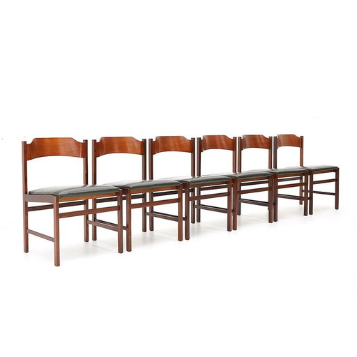 Set van 6 vintage stoelen in massief hout en multiplex van Guido Faleschini voor Fratelli Proserpio, Italië 1960