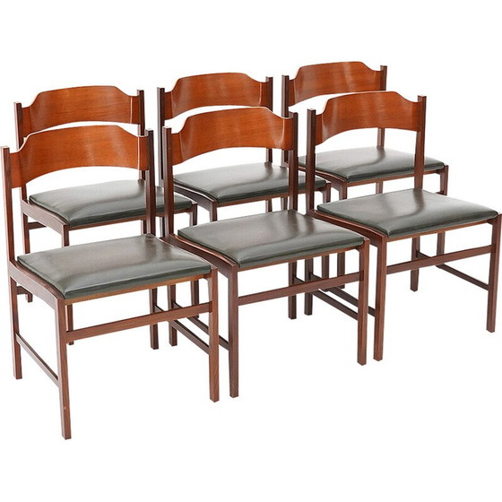 Image 1 of Set van 6 vintage stoelen in massief hout en multiplex van Guido Faleschini voor Fratelli Proserpio, Italië 1960