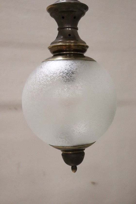 Image 1 of Hanglampen van messing en glas, 1960S, set van 3