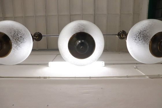 Image 1 of Hanglampen van messing en glas, 1960S, set van 3