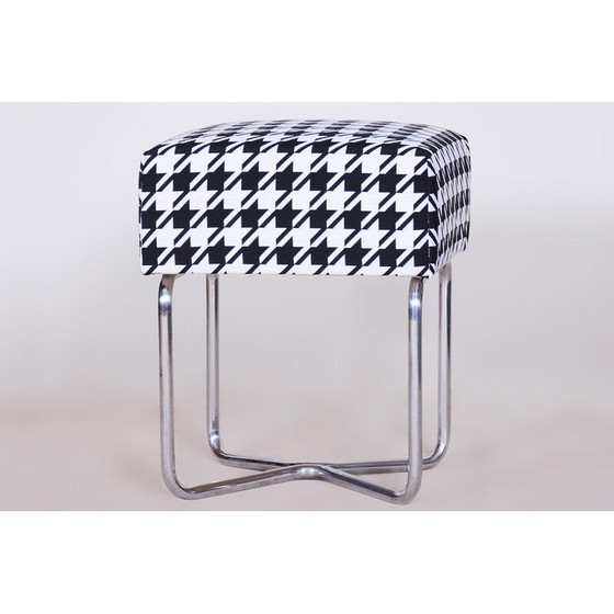 Image 1 of Vintage chromen zwart-wit krukje met bekleding van Sab, jaren 1930