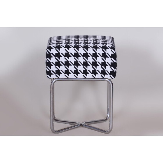 Image 1 of Vintage chromen zwart-wit krukje met bekleding van Sab, jaren 1930