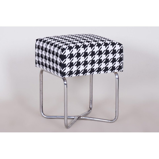 Image 1 of Vintage chromen zwart-wit krukje met bekleding van Sab, jaren 1930