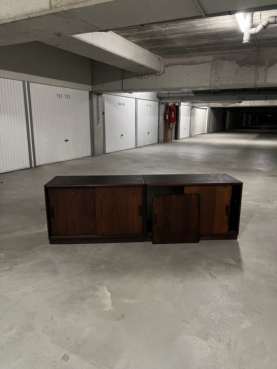 Image 1 of Vintage Mid Century Rosewood Kantoorset: Bureau + L-uitsparing + Dressoir + Vitrine