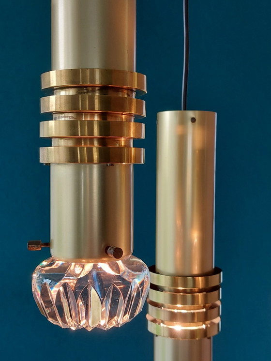 Image 1 of Mid-Century Messing en Glas hanglamp