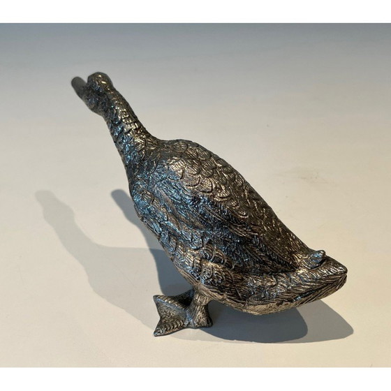 Image 1 of Vintage verzilverde bronzen eend, 1970