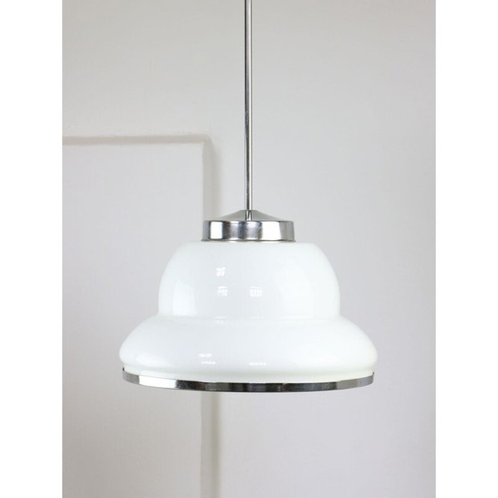 Image 1 of Vintage hanglamp in opaline en chroom