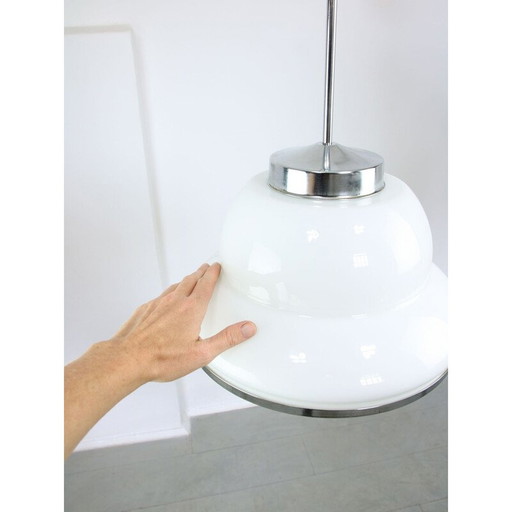 Vintage hanglamp in opaline en chroom