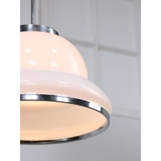 Image 1 of Vintage hanglamp in opaline en chroom