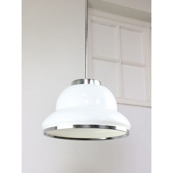 Image 1 of Vintage hanglamp in opaline en chroom
