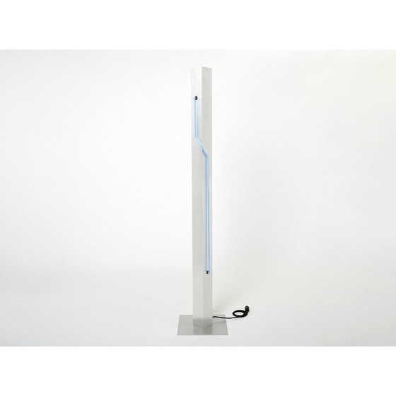 Image 1 of Vintage Neon blauwe stalen vloerlamp van Rudi Stern en Dan Chelsea voor Kovacs, 1983