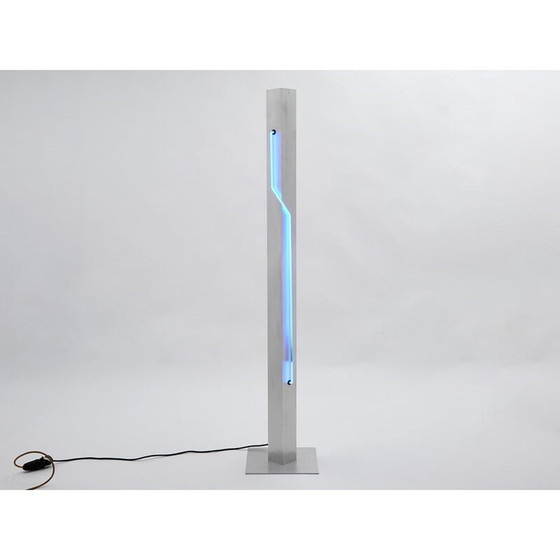 Image 1 of Vintage Neon blauwe stalen vloerlamp van Rudi Stern en Dan Chelsea voor Kovacs, 1983