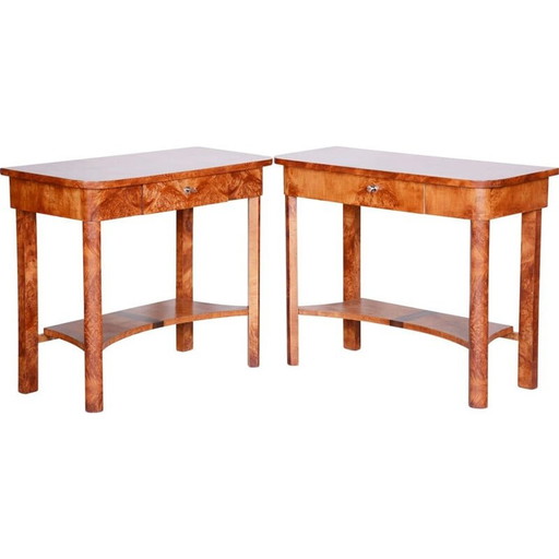 Paar Art Deco vintage iepenhouten bijzettafels, jaren 1920