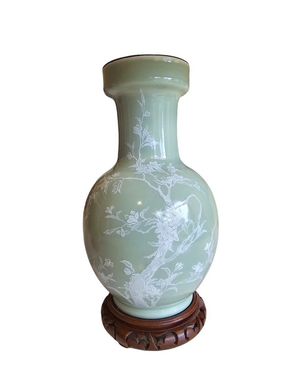 Image 1 of Celadon Lamp Met Opaline 2 Lichten