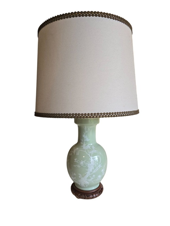 Image 1 of Celadon Lamp Met Opaline 2 Lichten