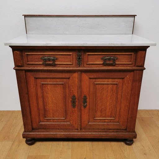 Vintage Frans Dressoir Commode, Ladekast, Badkamermeubel Met Marmer Blad