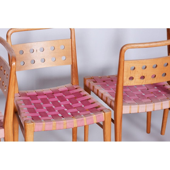 Image 1 of Set van 4 mid-century essenhouten eetkamerstoelen, Tsjechië 1950