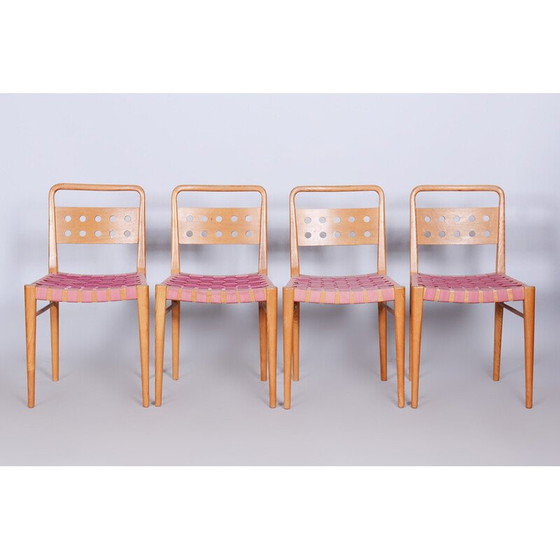 Image 1 of Set van 4 mid-century essenhouten eetkamerstoelen, Tsjechië 1950