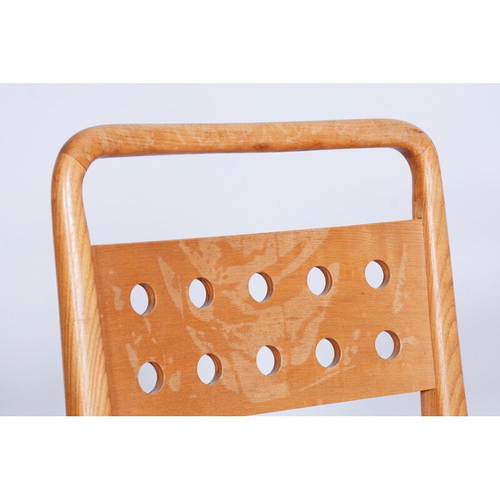 Image 1 of Set van 4 mid-century essenhouten eetkamerstoelen, Tsjechië 1950